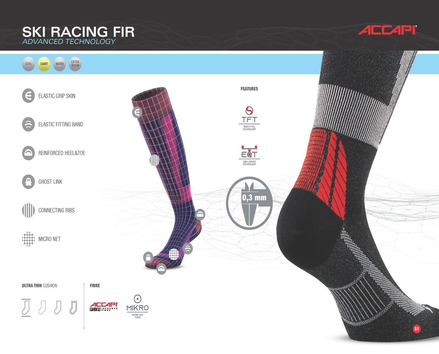 SKI RACING FIR-INFRARED SKI SOCKS (ULTRA THIN)
