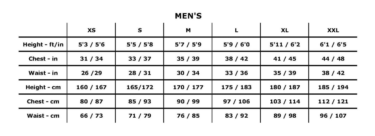 Health Power size chart mens tights shorts