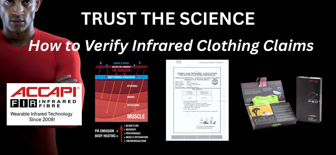 How to verify infrared clothing claims: ACCAPI FIR fiber emission diagram, emission graph and KIFA certificate.