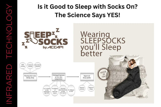 ACCAPI infrared sleep socks worn in bed — designed for overnight circulation support and recovery